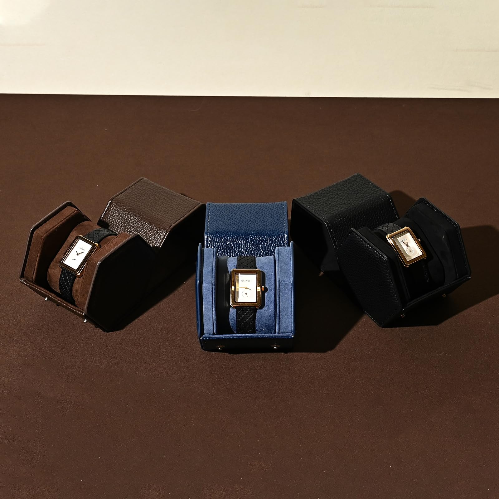 Boîte de Rangement hexagonale Marron pour Montres de Luxe, étui de Voyage Enroulable, Coffret Cadeau pour Noël, Anniversaire (Marron)