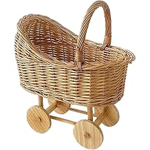 Baby Doll Stroller Wicker Baby Carriage Vintage Style Pushcart for Shower Decorations, Nursery Decor, Floral Arrangements & Home Storage