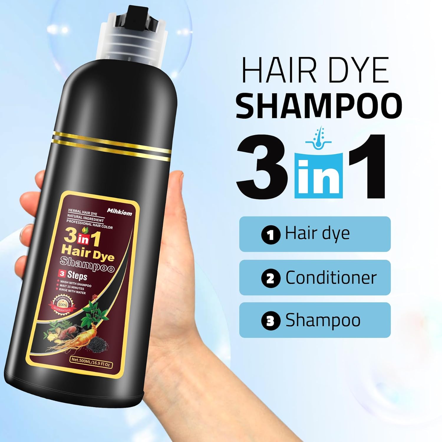 Dark Wine Red Hair Dye Shampoo 3 in 1 for Women & Men, Hair Color Shampoo Refresh Hair Only 20 Mins - Natural Plant - Champu Para Pintar el Pelo - Image 6