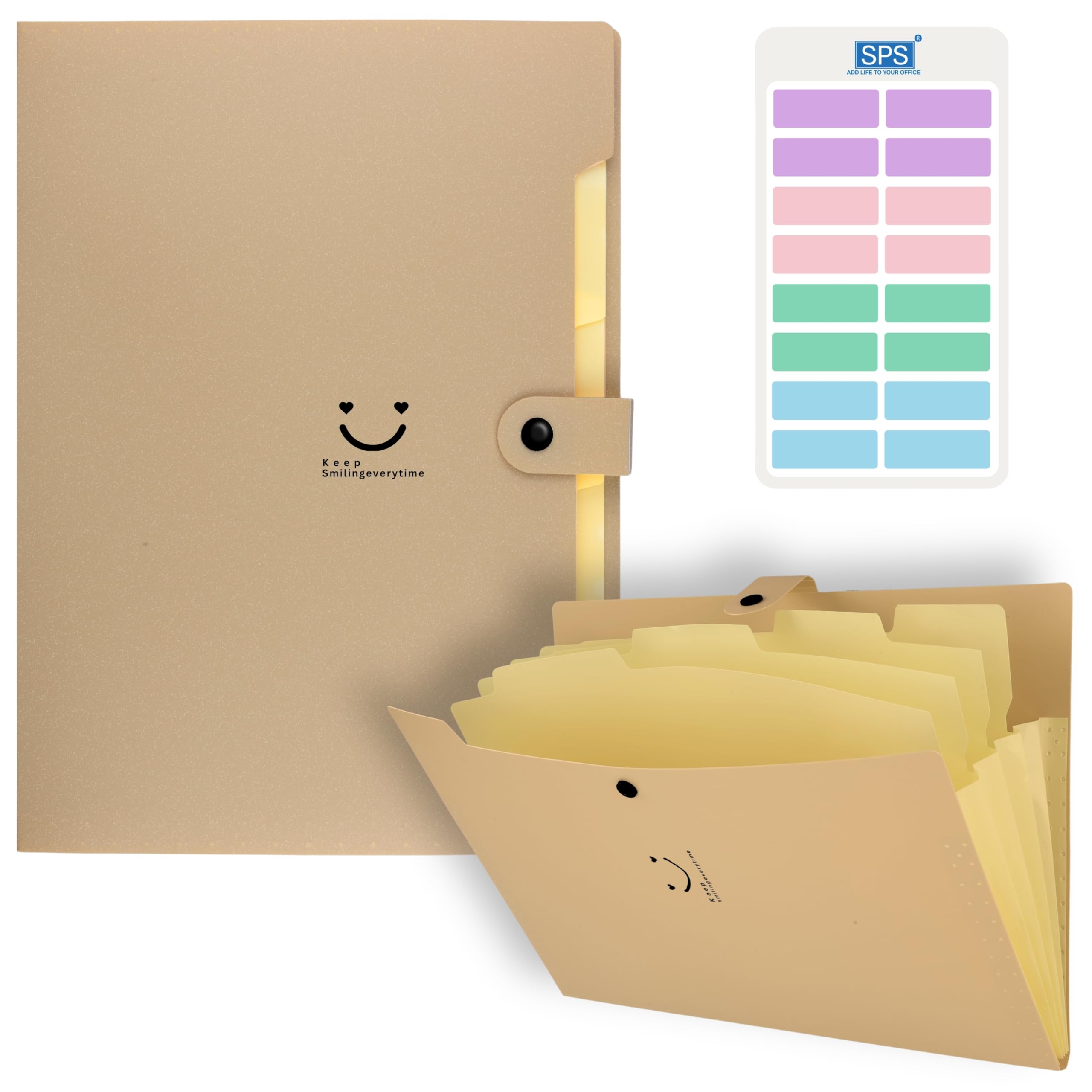 SPS 5 Pocket Expanding File Folder Smile Design - Fits A4 & Letter Size Document Organizer, Accordion File Folders, File for Office, Portable File Organizer, School & Home - Sand Yellow-image-19