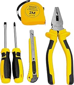 Kit de Ferramentas Manuais 5 Peças Bomvink - Conjunto Inclui Alicate Universal, Chave Phillips e de Fenda, Estilete e Trena de 2m Modelo Bom-3131 Ideal para Reparos Domésticos, Montagem e DIY