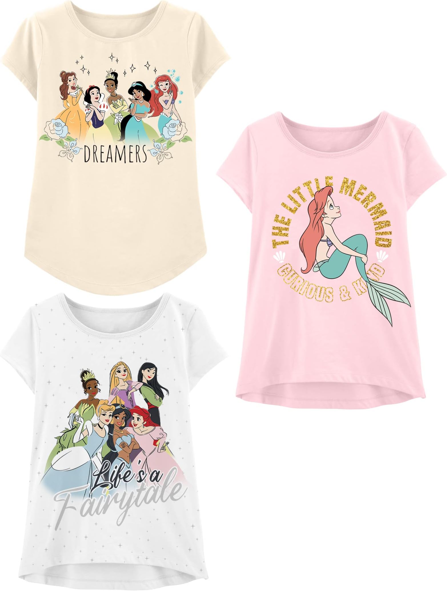 DisneyPrincess Girls T-Shirt (Sets) Jasmine Ariel Tiana Snow White Belle Rapunzel Cinderella Mulan Aurora Moana Clothes