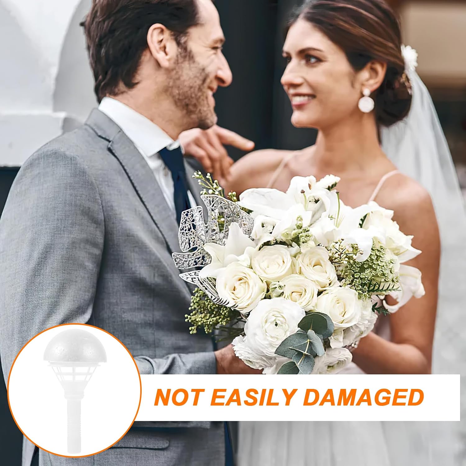 VILLCASE Flower Bouquet Holder, Wedding Bridal Floral Bouquet Holder, Foam Floral Handle Bouquet Stand for Floral Arrangement Wedding Supplies Bridal Lowers Decoration, 19.00X10.00X10.00CM, White