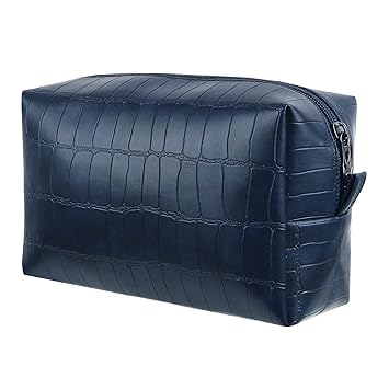 RUBAB MEN Toiletries Kit Bag & Travel Grooming Pouch For Men, Alligator Touch Premium Vegan Leather Spacious Tech Or Cosmetic Accessory & Shaving Bag, Blue - 5 In - image, photos