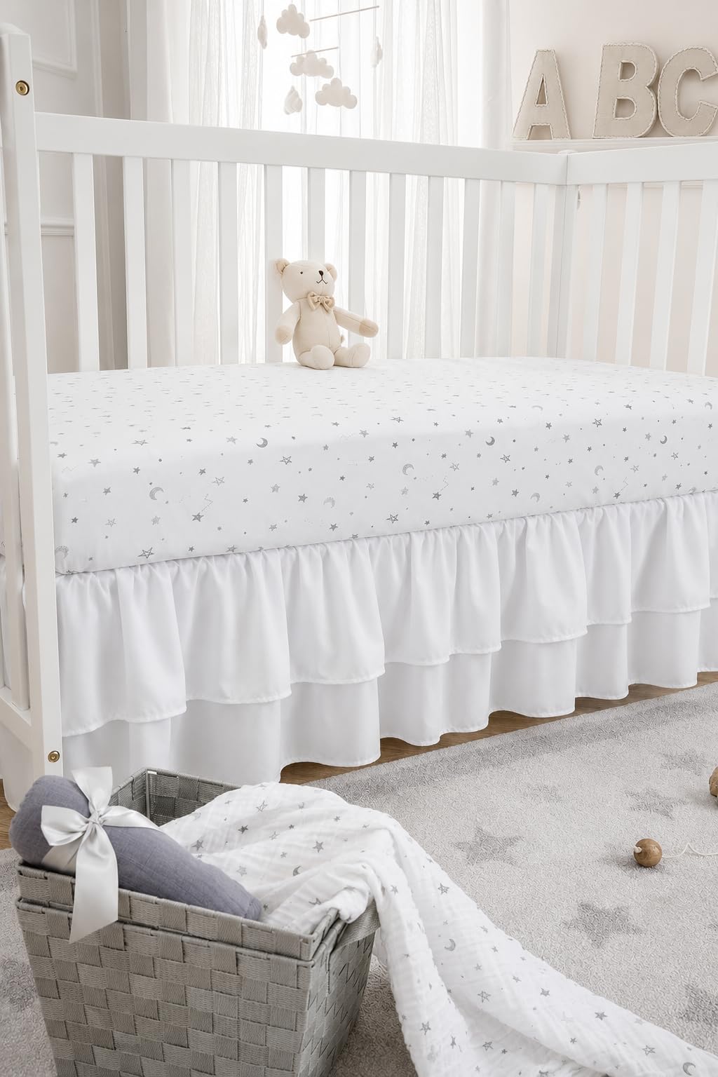 American Baby Company Confezione da 2 lenzuola con angoli per culla in 100% cotone naturale, 132 x 71 cm, morbide, traspiranti, ipoallergeniche e delicate, grigie a zigzag, neutre, per ragazzi e