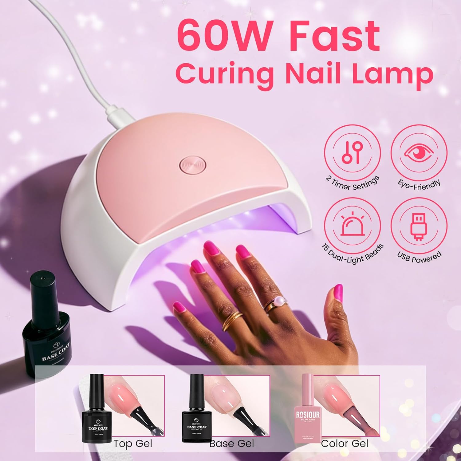 Acrylic Nail Kit for Beginners with Everything: 12 Colors Professional Acrylic Powder Starter Set with Drill UV Light Glitter & Rhinestones in Cosmetic Bag, Ideal Gift for Women Home & Salon (Purple)