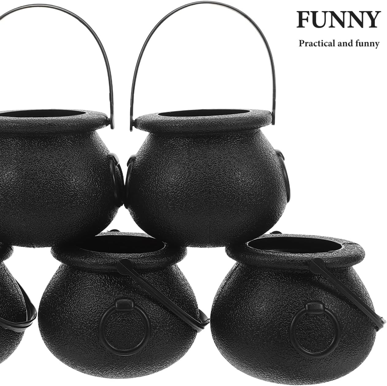 ULTECHNOVO Mini Halloween Candy Bucket Black Witch Cauldron with Handle - Tiny Plastic Trick or Treat Candy Holder for Kids Halloween Parties and Treat Collection