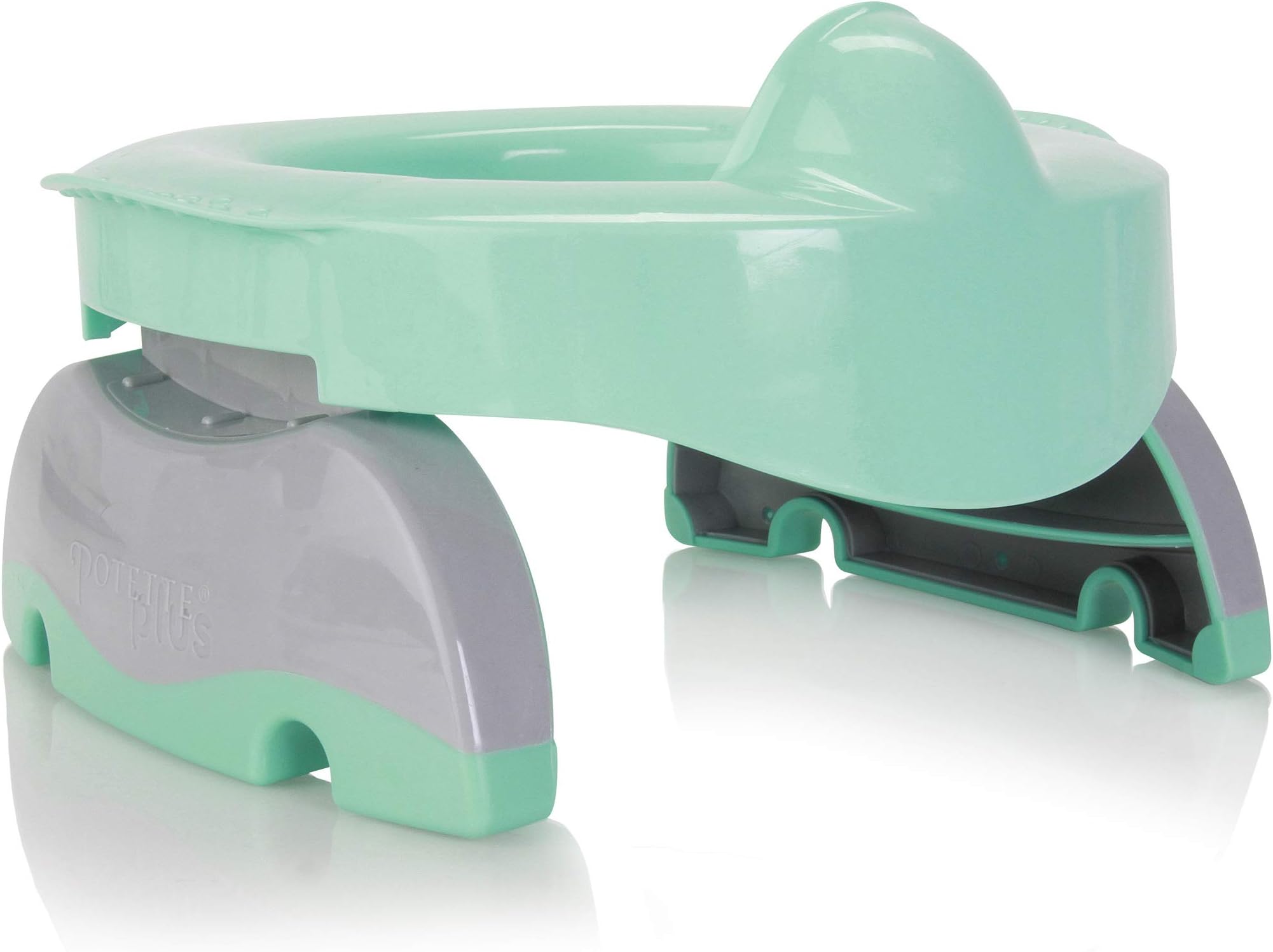 Potette Plus Premium 2 in 1 Travel Potty and Toilet Seat Trainer Ring with Built in Pee Guard and Easy-Grip Handles (Teal/Gray)