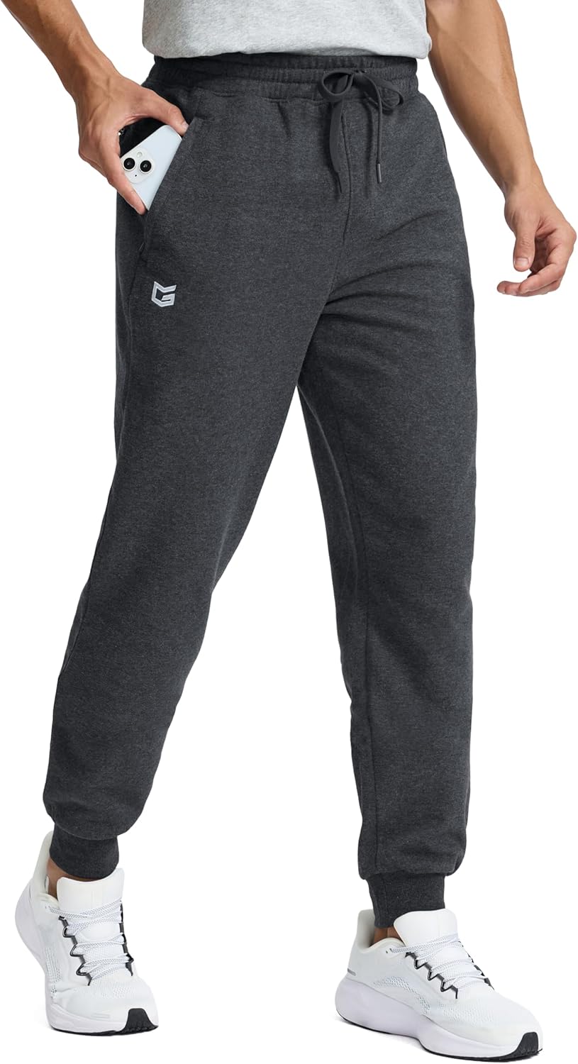 Men's Cotton Fleece Lined Joggers with Zipper Pockets Athletic Workout Gym Lounge Sweatpants Winter Warm Pants
