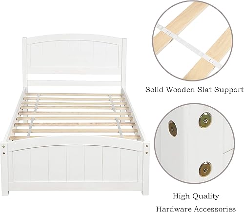 Miniatura 7 de Swellsuite Cama individual de madera para niños con cabecero, base de cama de plataforma de tamaño individual para niños y niñas, para niños,