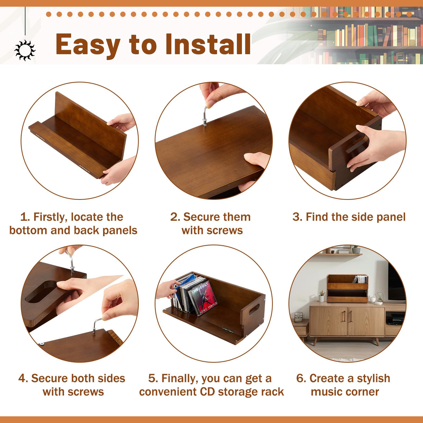 Namalu 2 Boîtes de Rangement en Bois pour CD Étagère de Rangement avec Poignées de Transport pour Boîtiers de Films DVDs Cassettes, Chaque Peut Contenir Jusqu'à 36 CDs, Marron