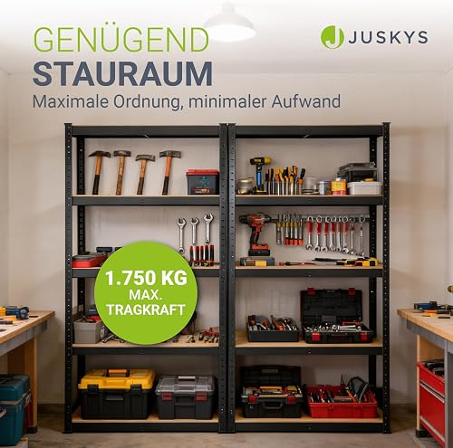 Juskys Étagère Charges Lourdes Basic, Lot de 2, 180 x 90 x 40 cm - 5 Niveau á 175 kg, Capacité 875 kg, Étagères de Rangement en Metal pour Garage et Cave - Gris - 4