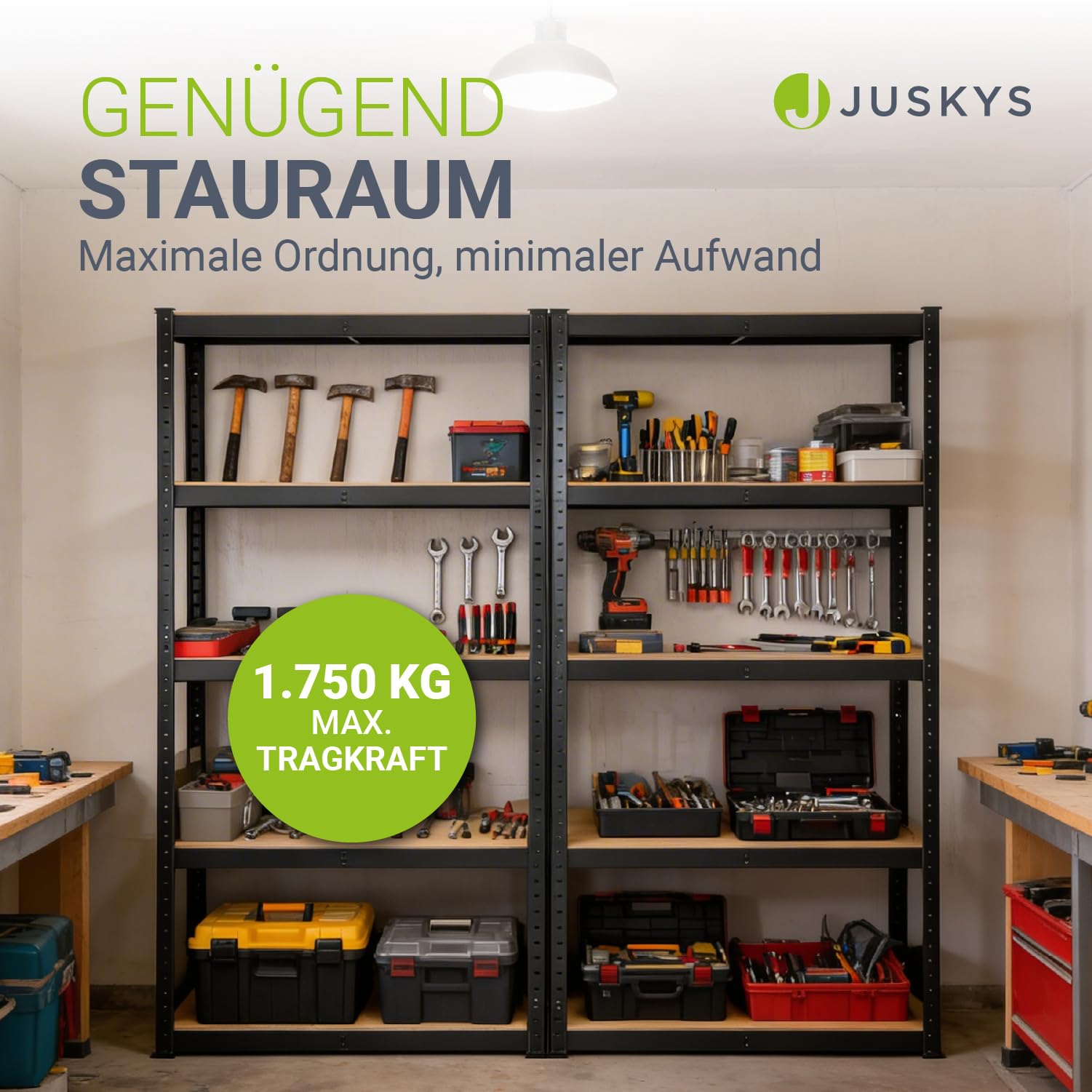 Juskys 2er-Set Lagerregal Basic 2X 180x90x40cm (HxBxT) - 1750 kg - 10 Böden - Schwerlastregal Steckregal Metall Kellerregal Regalsystem Regal - Grau