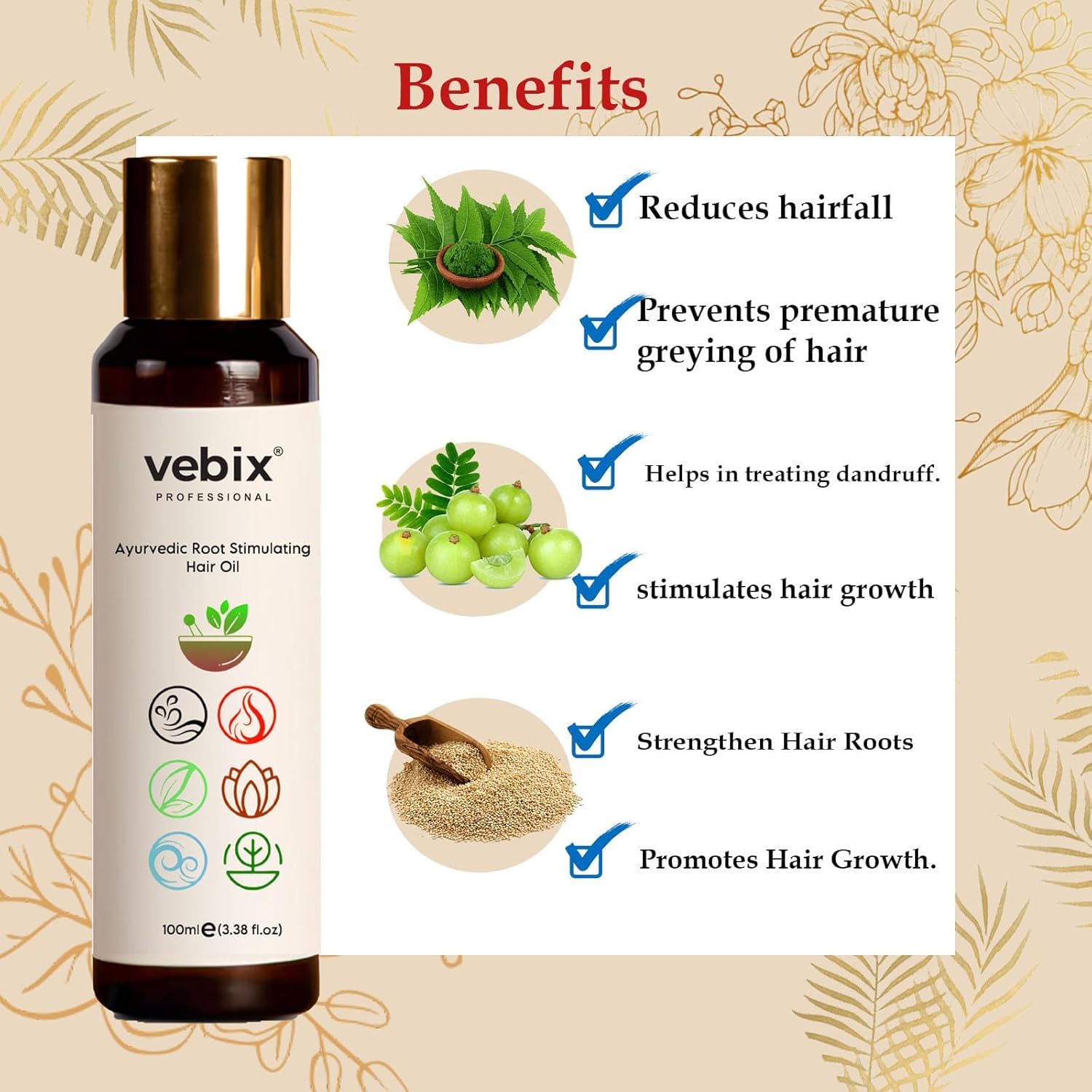 VebixProfessional Customised Regimen HairCare -3 Ayurvedic Product Kit- HairFallControl- Lotus AntiHairfall Shampoo, Hair Keratin Conditioner & AntiHairFall Neem Oil (8.45 Fl.oz) (All Hair Types)