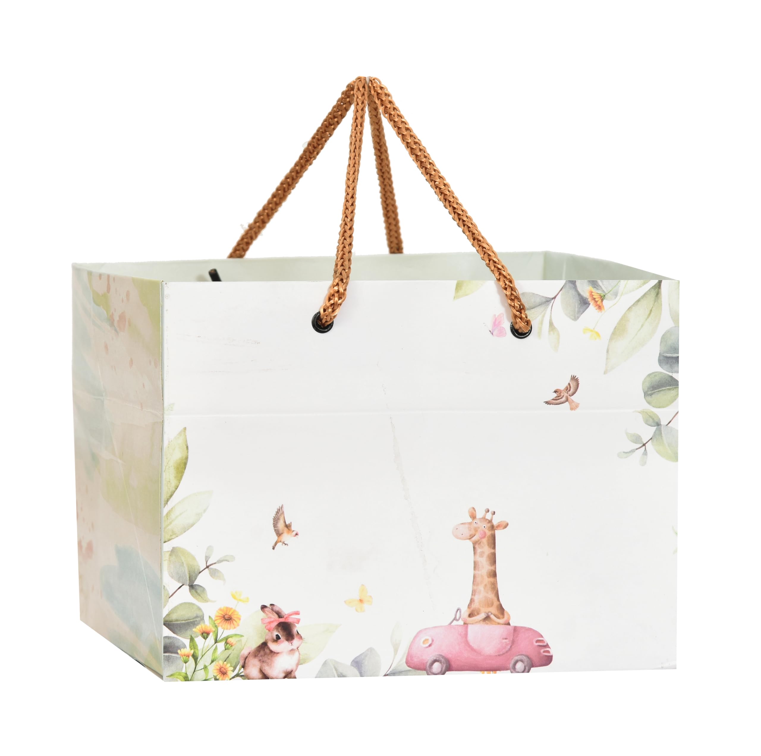 PPJ ® - HAPPY BIRTHDAY GIRAFFE CARTOON THEME PARTY (10 Pcs.) (HAMPER / SWEET BOX 500G / CAKE/ GHEVAR) PAPER CARRY BAG, 8 Inch X 8 Inch X 6 Inch for DIWALI/WEDDING/FUNCTION/BIRTHDAY/RETURN GIFTS/CHRISTMAS/GIFT BAGS/GIFT COVERS (Pack of 10)
