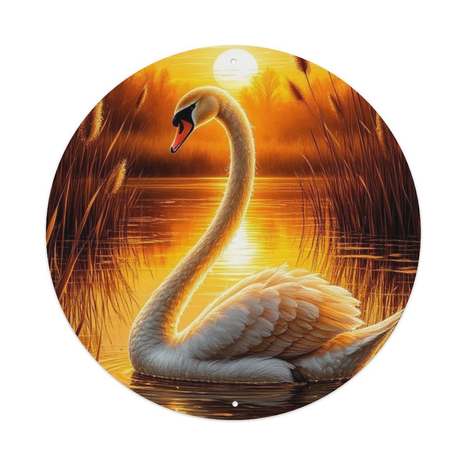 Animal Poster Mute Swan Autumn Sunset Lake Vintage Metal Tin Sign Plaque Wall Decor for Cafe, Club Bar, Office, Garden Metal Poster 8x8Inch