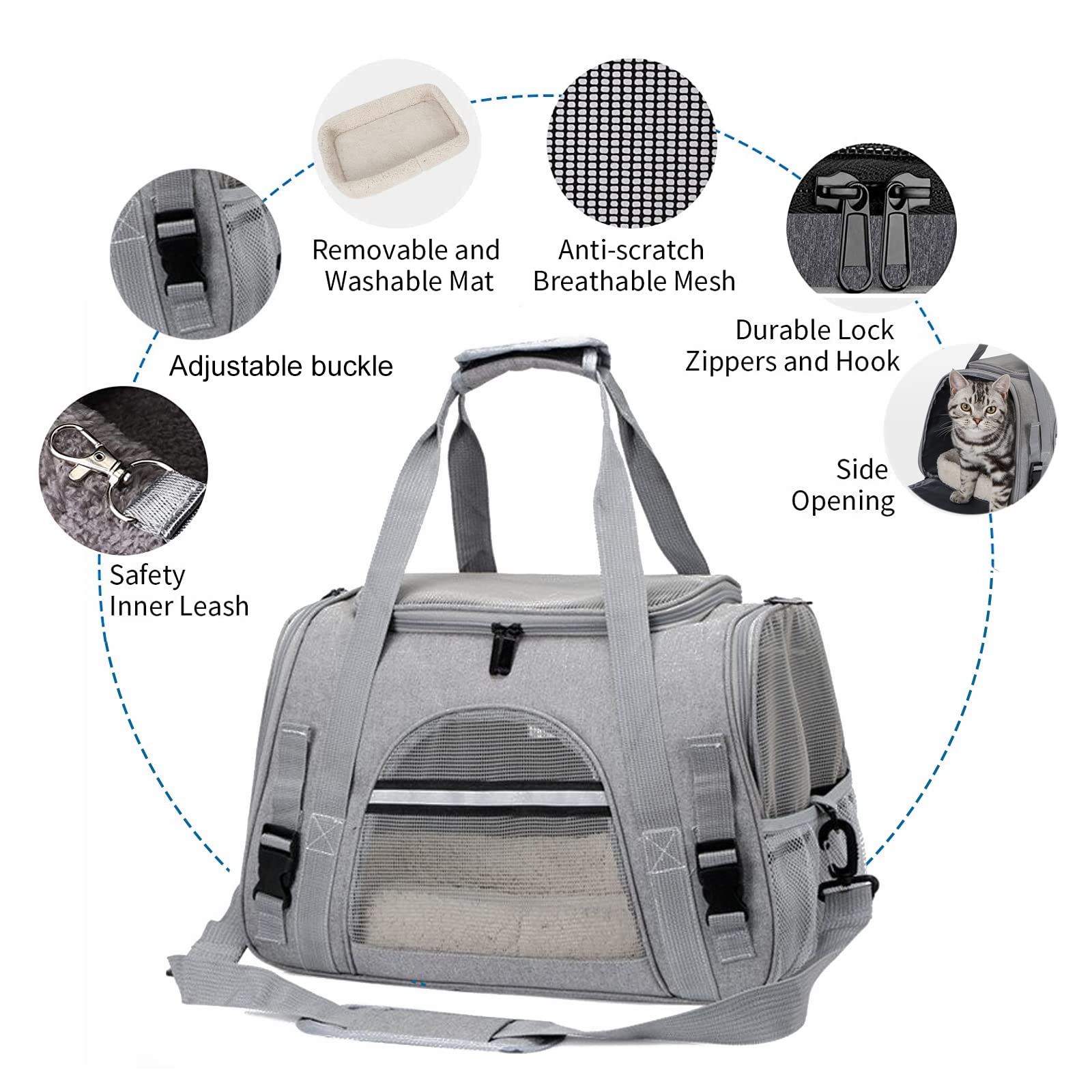 PETCUTE Transportbox für Hunde und Katzen,Faltbare Transporttasche für Katzen Bis 9 kg,Katzentransportbox Hundetragetasche mit Abnehmbarer Matten,Reflektierender Streifen,Schultergurt Verstellbarem