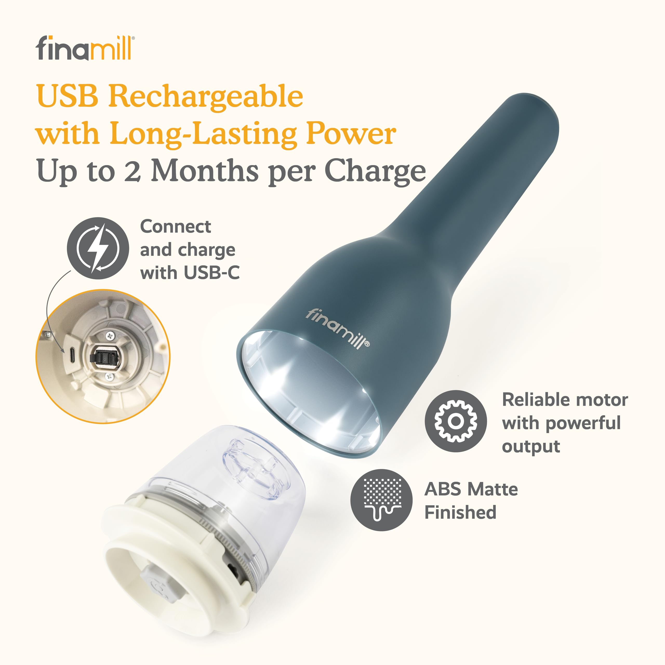 FinaMill GP813437-111OCB USB-Gewürzmühlen-Set, Kunststoff, Ozeanblau