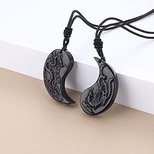 COAI Obsidian Dragon Phoenix Couples Pendant Necklaces