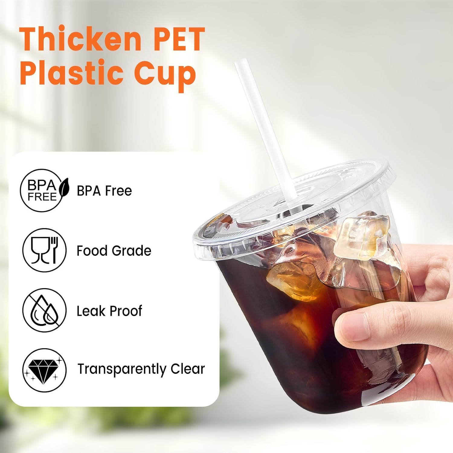 [50 Sets - 12oz Round Bottom Clear Plastic Cups with Lids and Straws, Disposable Iced Coffee Cups with Lids To Go Cold Drink Cups for Smoothies, Juices, Party Catering - Image 3