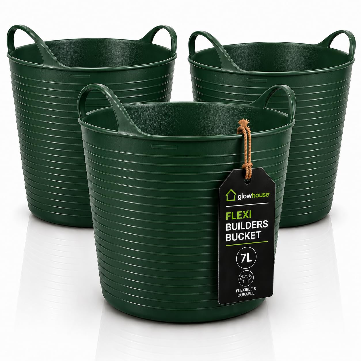 Flexi Builders Bucket (Green, 7 Litres Pack of 3)