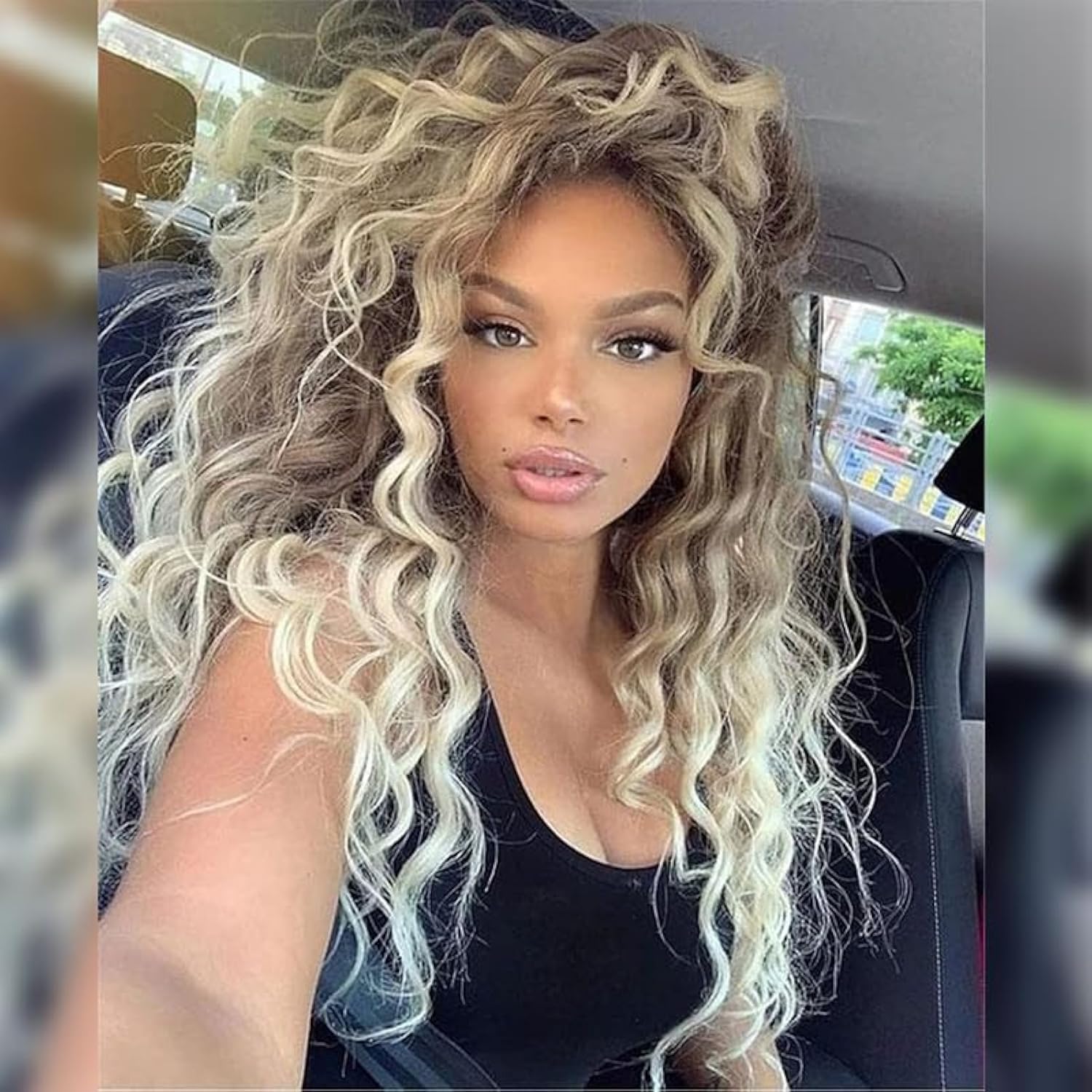 GNIMEGIL Long Curly Blonde Wigs for White Women Ash Blonde Ombre Wig Natural Fluffy Hair Thick Hairline Synthetic Wigs 26inches Long Wig Wavy