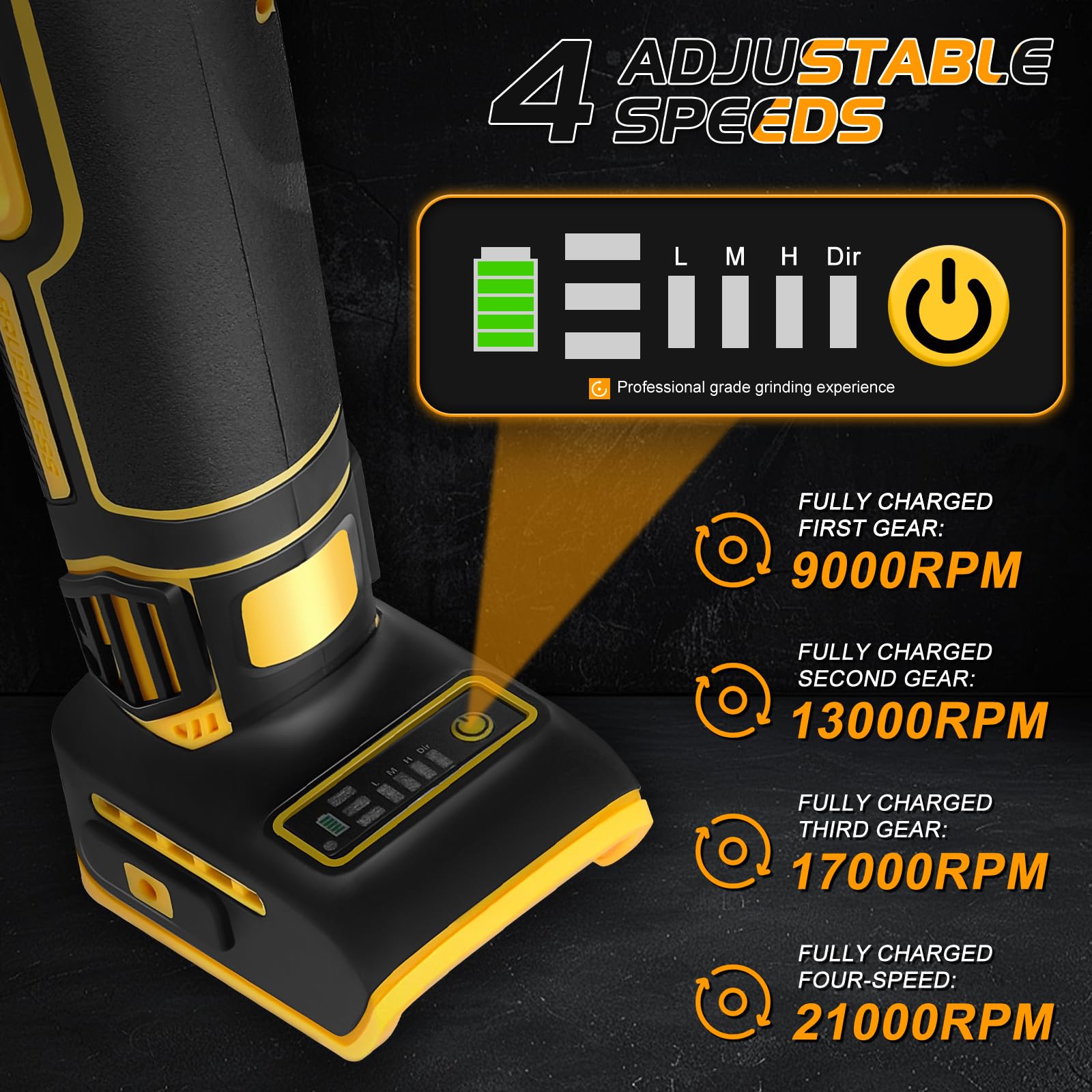 Accu-rechte slijper Compatibel met Dewalt 20V-batterij, 4 variabele