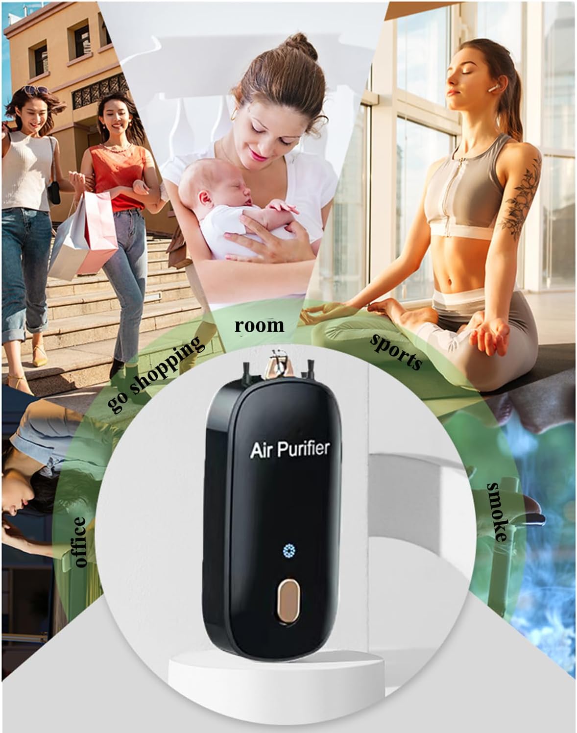 Portable Air Purifier,HAIEGACR Personal Air Purifier Necklace, Wearable Mini Air Ionizer Eliminates Pollen,Smoke,Dust for Outdoor,Travel (Black)