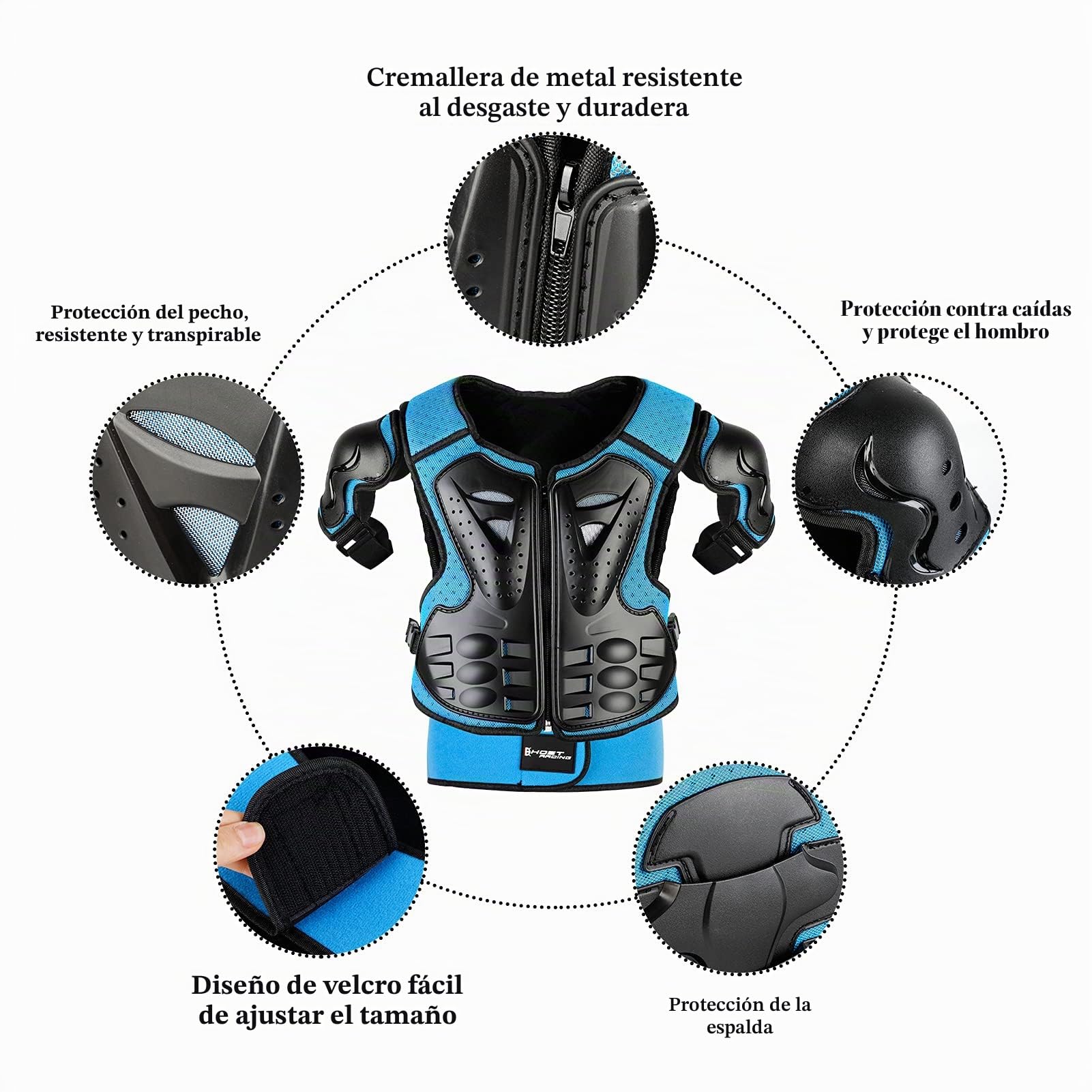 JUSTDOLIFE - Equipo de motocross para jóvenes, 5 unidades, chaqueta de protección para motocicleta, armadura de motocicleta para niños con rodilleras, coderas, protector de pecho para deportes al aire
