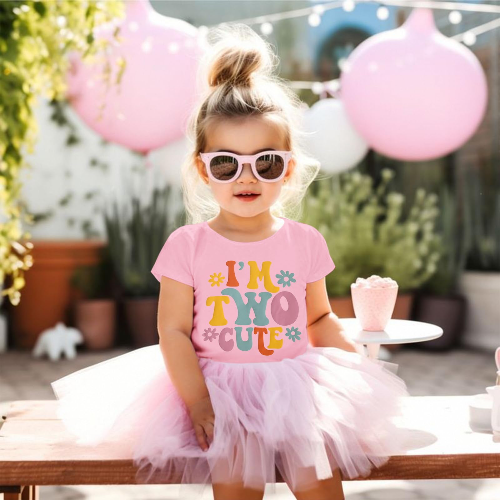 Camiseta de 2º cumpleaños para niña "I'm Two Cute", camiseta de impresora de segundo cumpleaños, camisetas de fiesta de cumpleaños, ropa de verano, manga corta, camiseta de cuello redondo suave