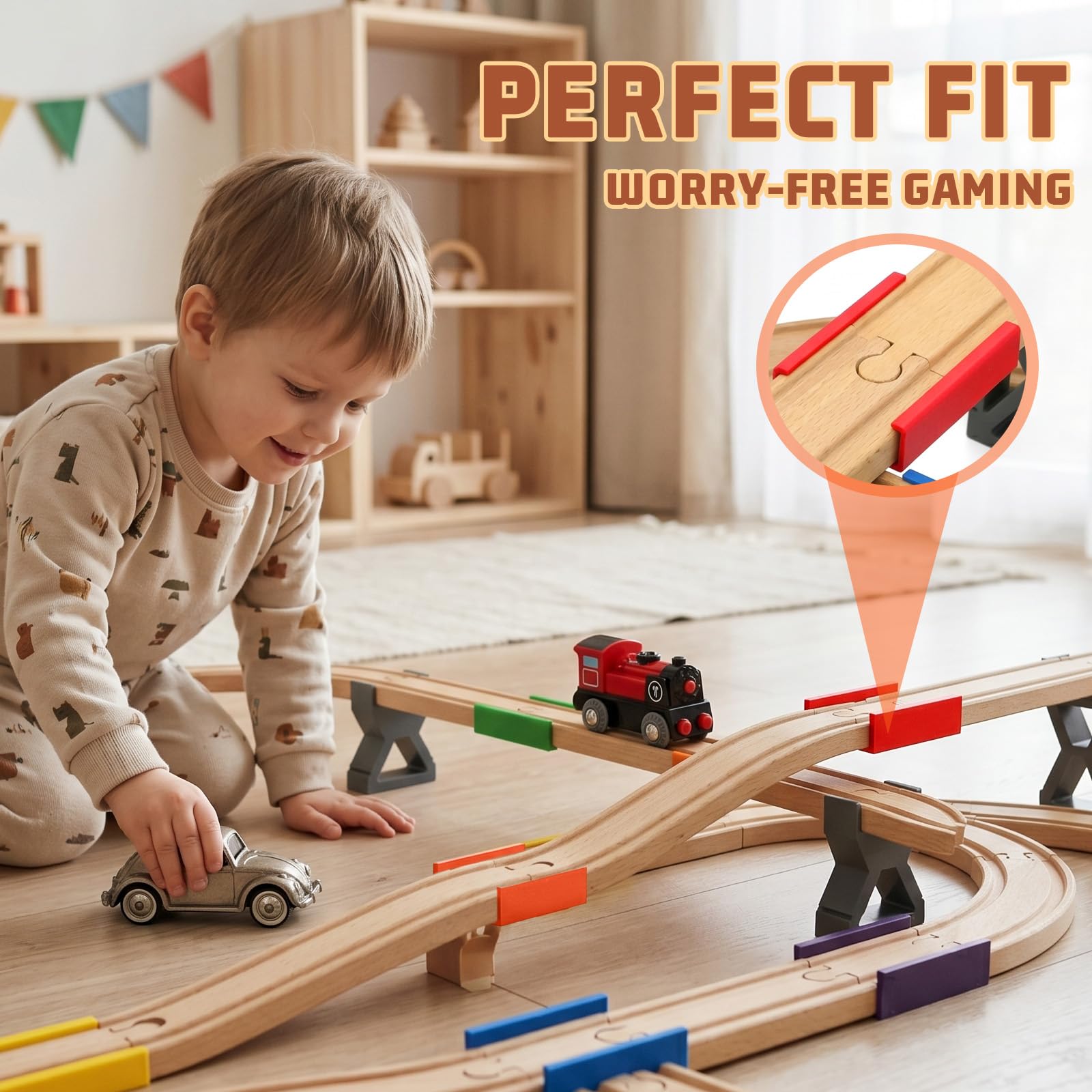 6 Piezas Rails Du Train Adaptador De Vía De Tren De Madera Piezas De Conector Universal Vías de Tren de Madera Adaptador de Puente Juguetes Educativos para Niños
