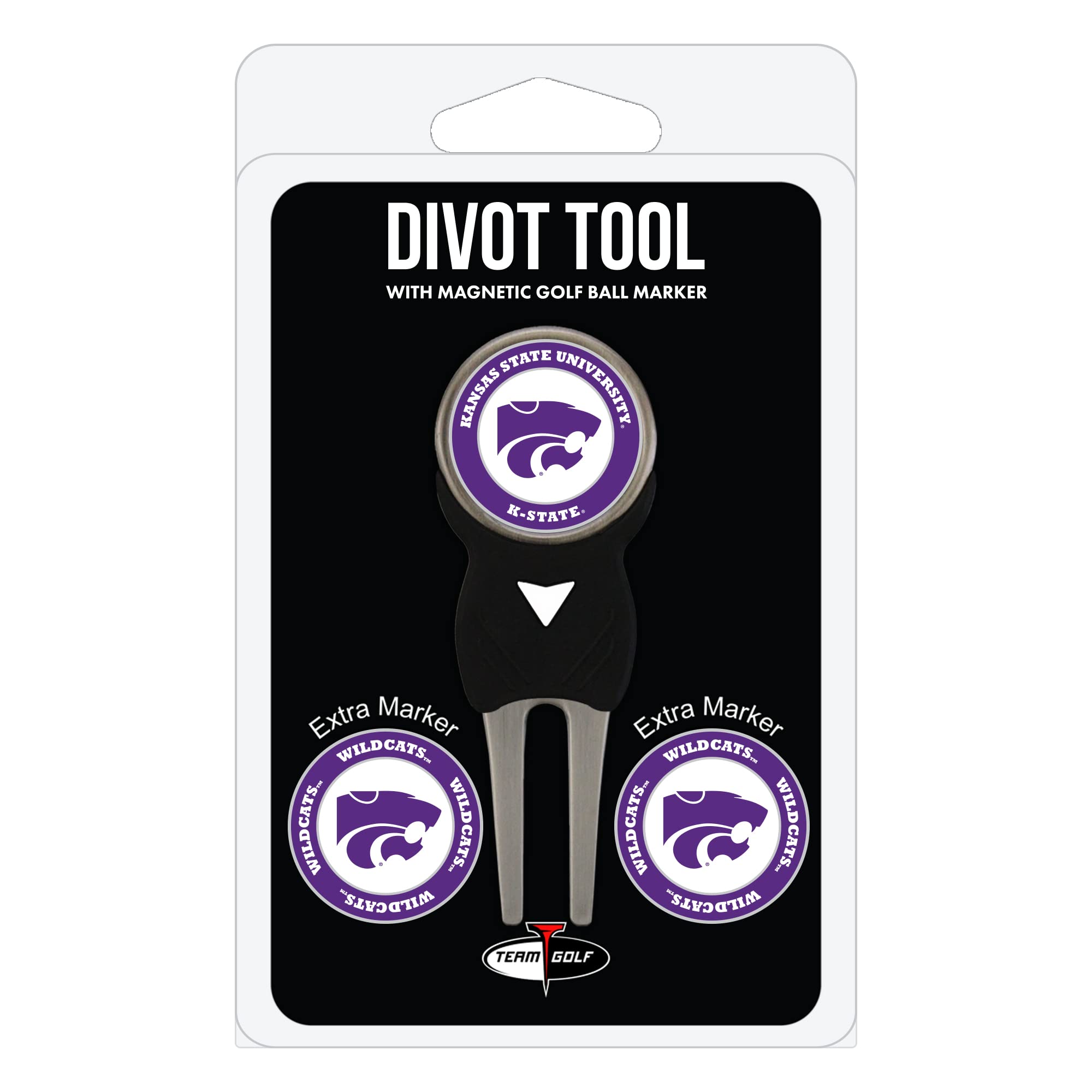 Team Golf NCAA Kansas State Wildcats Divot Tool Pack With 3 Golf Ball Markers Divot Tool with 3 Golf Ball Markers Pack, Markers are Removable Magnetic