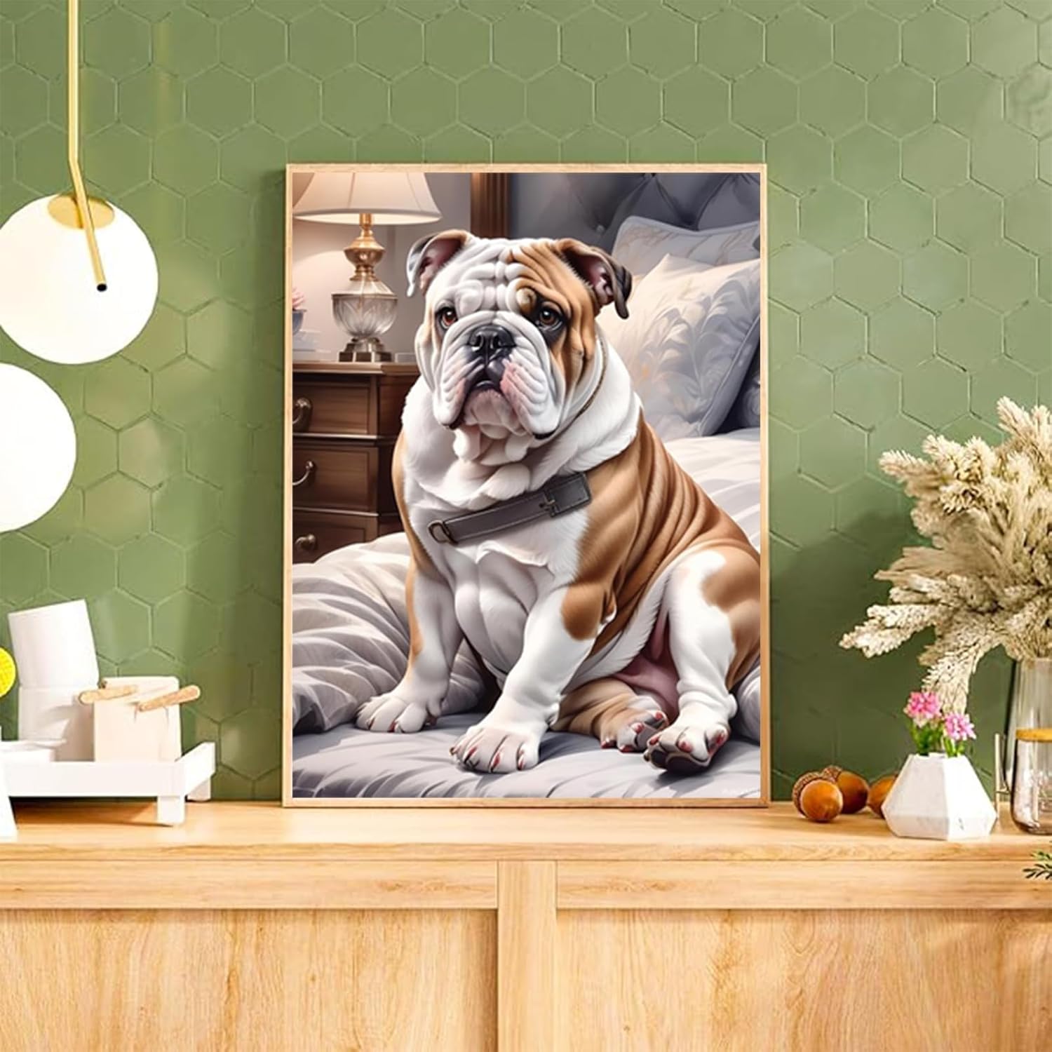 PUAGEMTI Diamond Painting Kits for Adults, English Bulldog Diamond Art Kits, Watercolor Animal Full Drill, Dog Crystal Rhinestone Diamond Embroidery Craft Kits for Home Wall Decor 12x16 inch