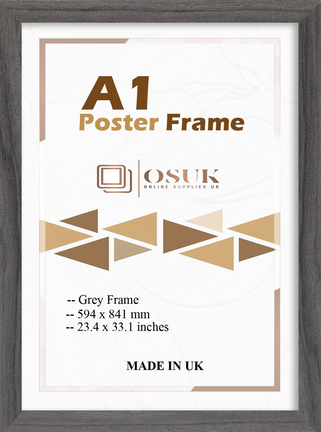 Osuk Online Supplies Uk Grey Osuk A1 Poster Frame - A1 (59.4 X 84.1Cm) Photo Frame With Perspex Front & Wall Mounting Hooks To Hang Landscape Or Portrait - Large A1 Picture Frame