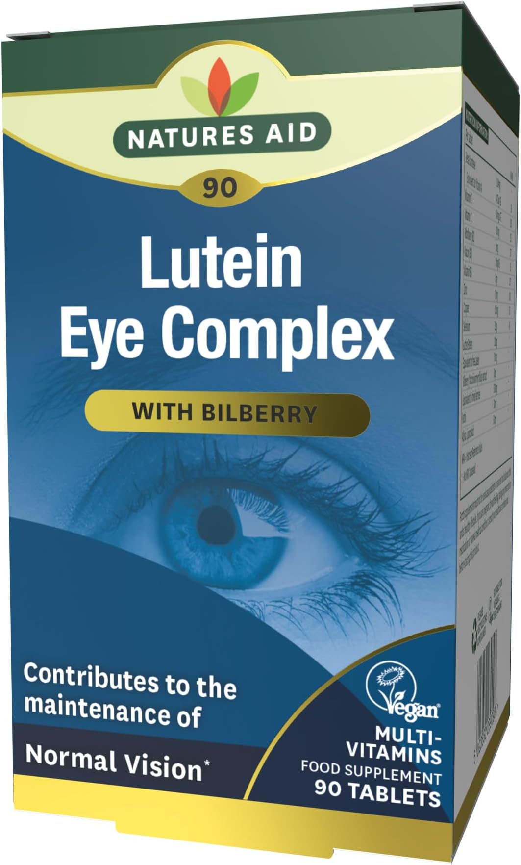 Natures Aid Lutein Eye Complex – with Bilberry, Zinc, Vitamins A B2 C E Riboflavin – Supports Normal Vision Maintenance & Eye Health – Vegan, Gluten-Free, Non-GMO - 90 Tablets