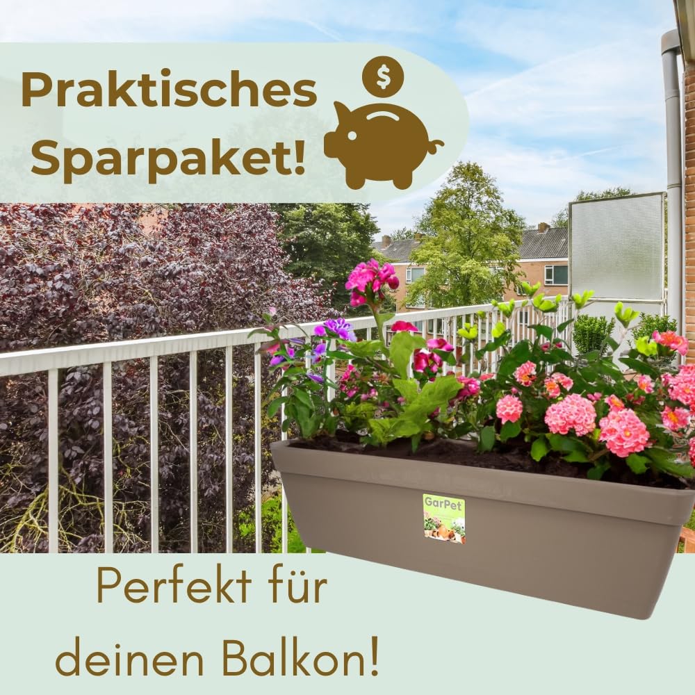 GarPet 4er Set Blumenkasten Balkongeländer Balkon Blumenkasten Balkonkasten mit Halterung Balkonkasten Geländerkästen mit Wasserspeicher 50 cm