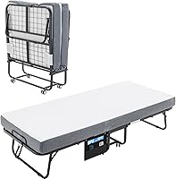 Vista 1 de Cama plegable con colchón, base de cama plegable portátil con espuma viscoelástica, marco de metal resistente, ahorro de espacio y fácil