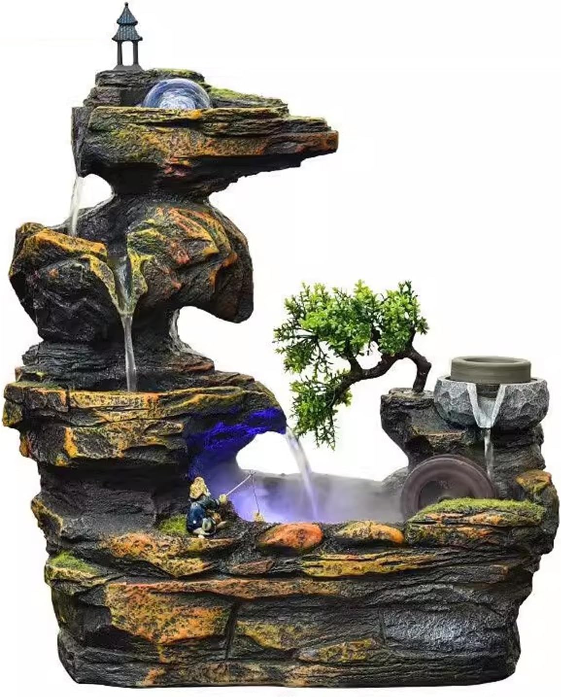 Tabletop Water Fountain Living Room Rockery, Flowing Water Landscape, Fountain Desktop Decoration, Gift Giving Desktop Decoration with Atomizer Office Relaxation Meditation Fountain (Size : Small)
