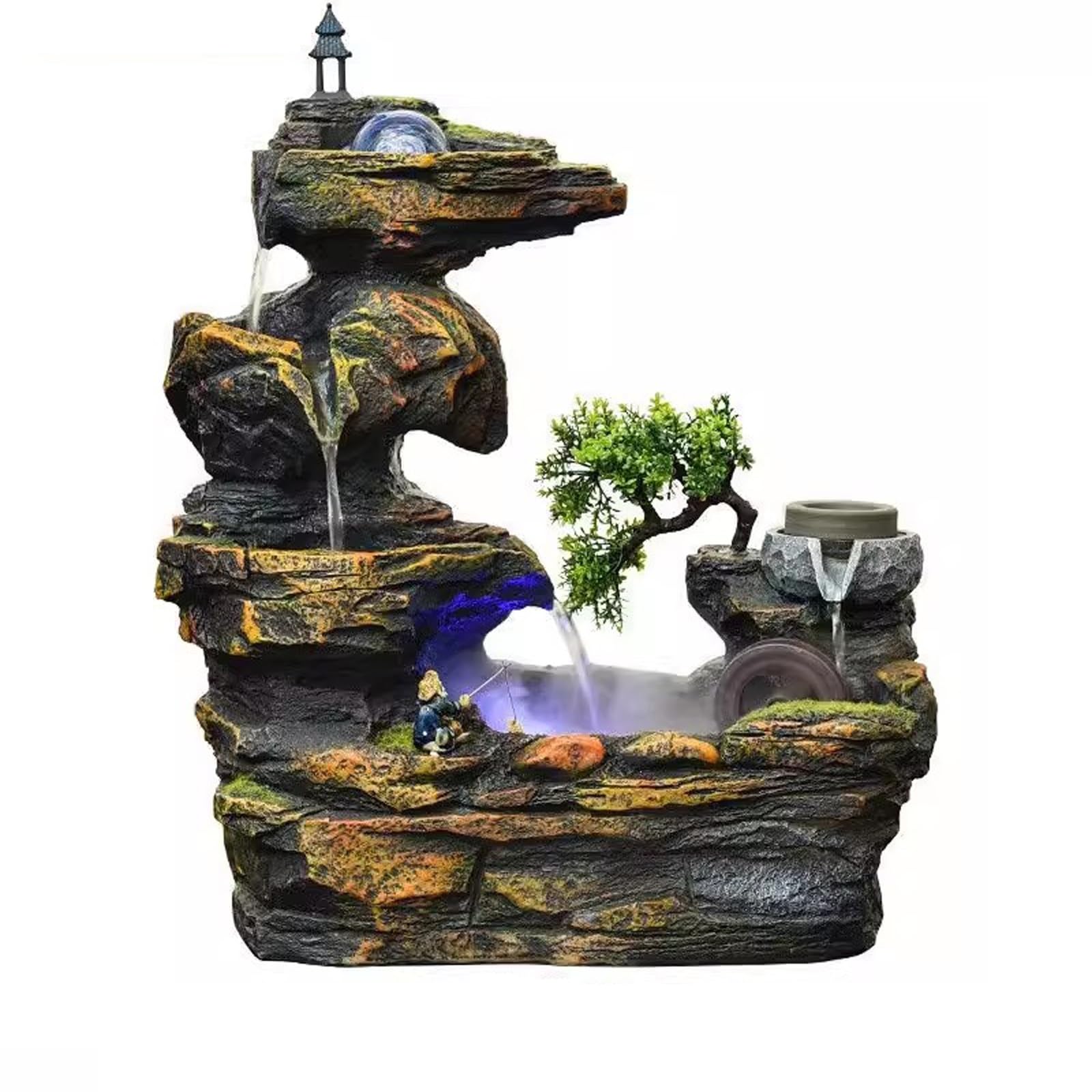indoor Waterfall Living Room Rockery, Flowing Water Landscape, Fountain Desktop Decoration, Giving with Atomizer