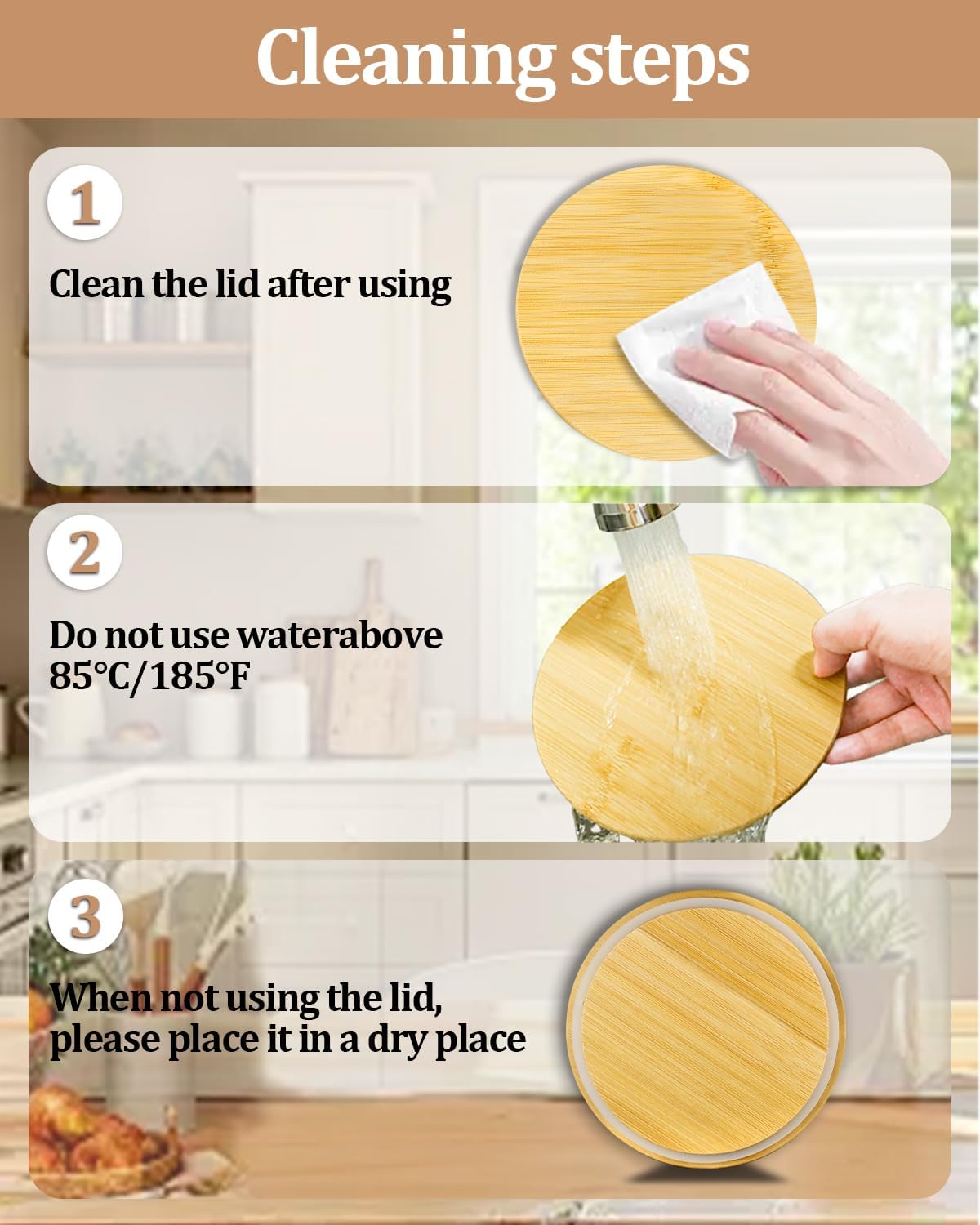 Replacement Wooden Lids for Pyrex, Anchor Hocking Glass Containers 7200 * 2 7201-PC*2 7402-PC*2, Bamboo Lids for Pyrex 2Cup 4Cup 7Cup Glass Bowls, Bowl Covers 6 Pack