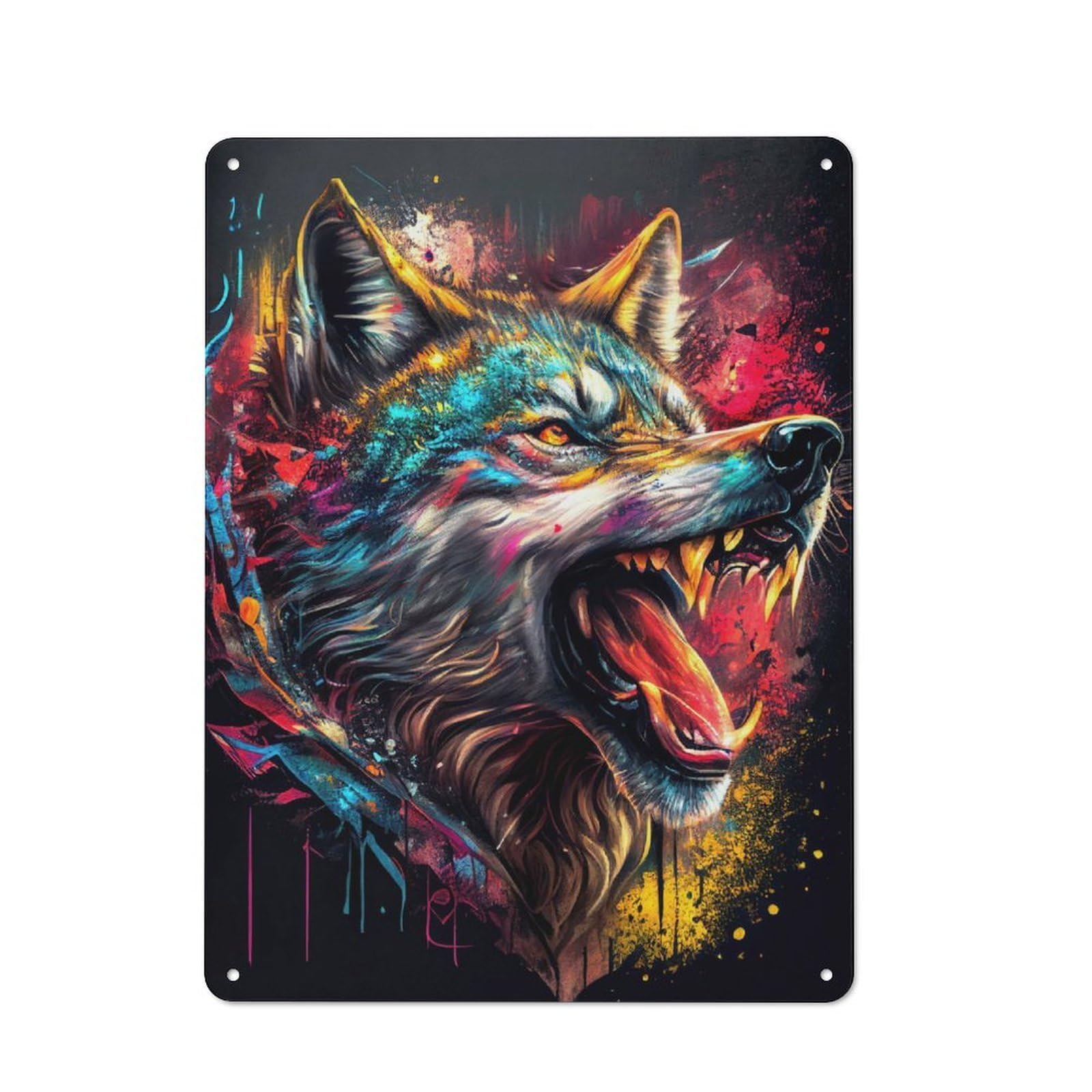 Junmoney The Pirate Wolf Classic Metal Wall Decor 40X30cm, Decorative Metal Sign For Workspace, Cafe, Shop Or Desk Area