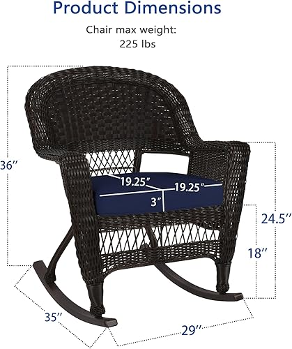 Miniatura 3 de Jeco Silla Rocker de mimbre con cojín azul, juego de 2, color espresso