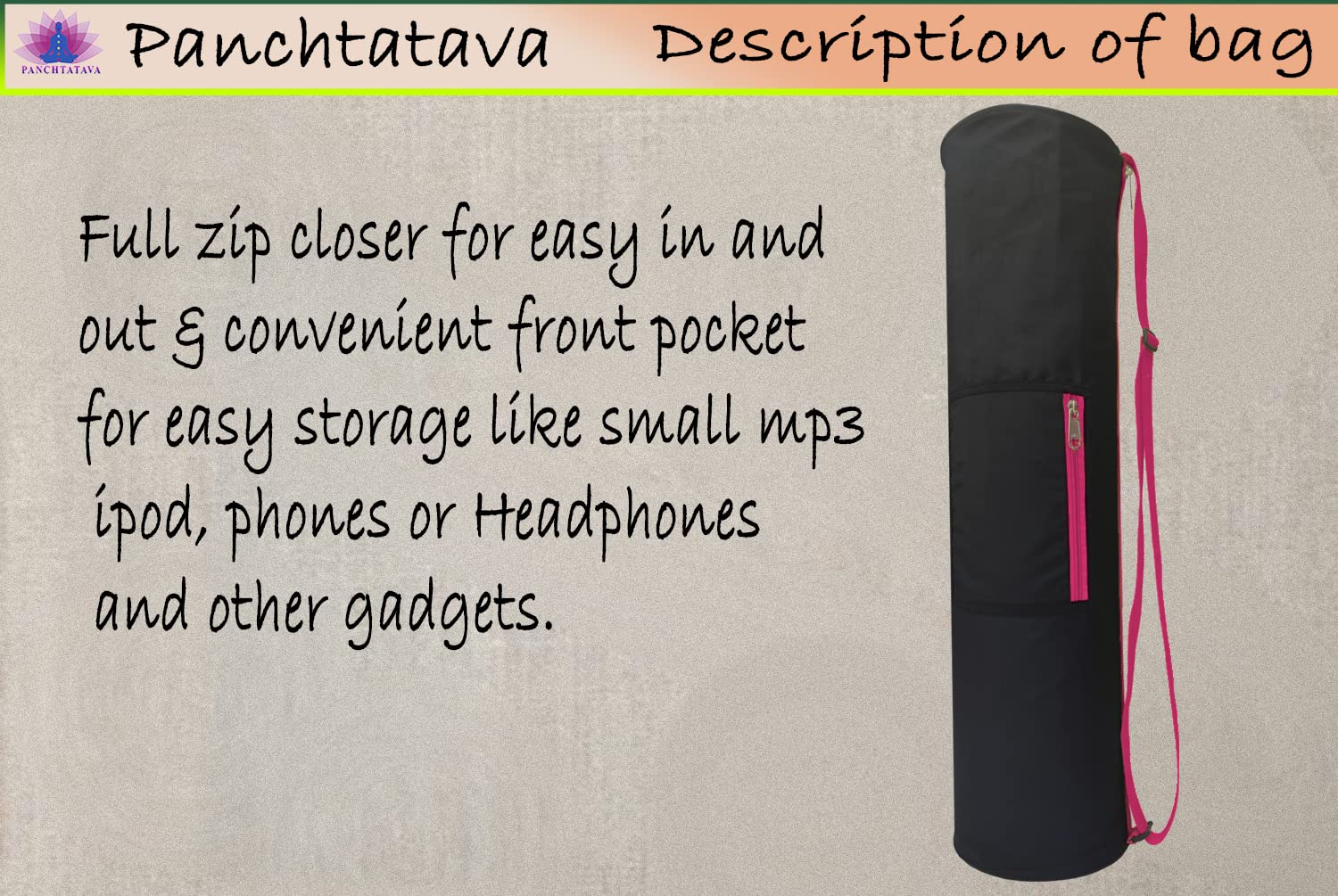 Panchtatava Oynex Black Pink Yoga Mat Bag | Yoga Mat Cover for Men & Women ONLY Bag 4