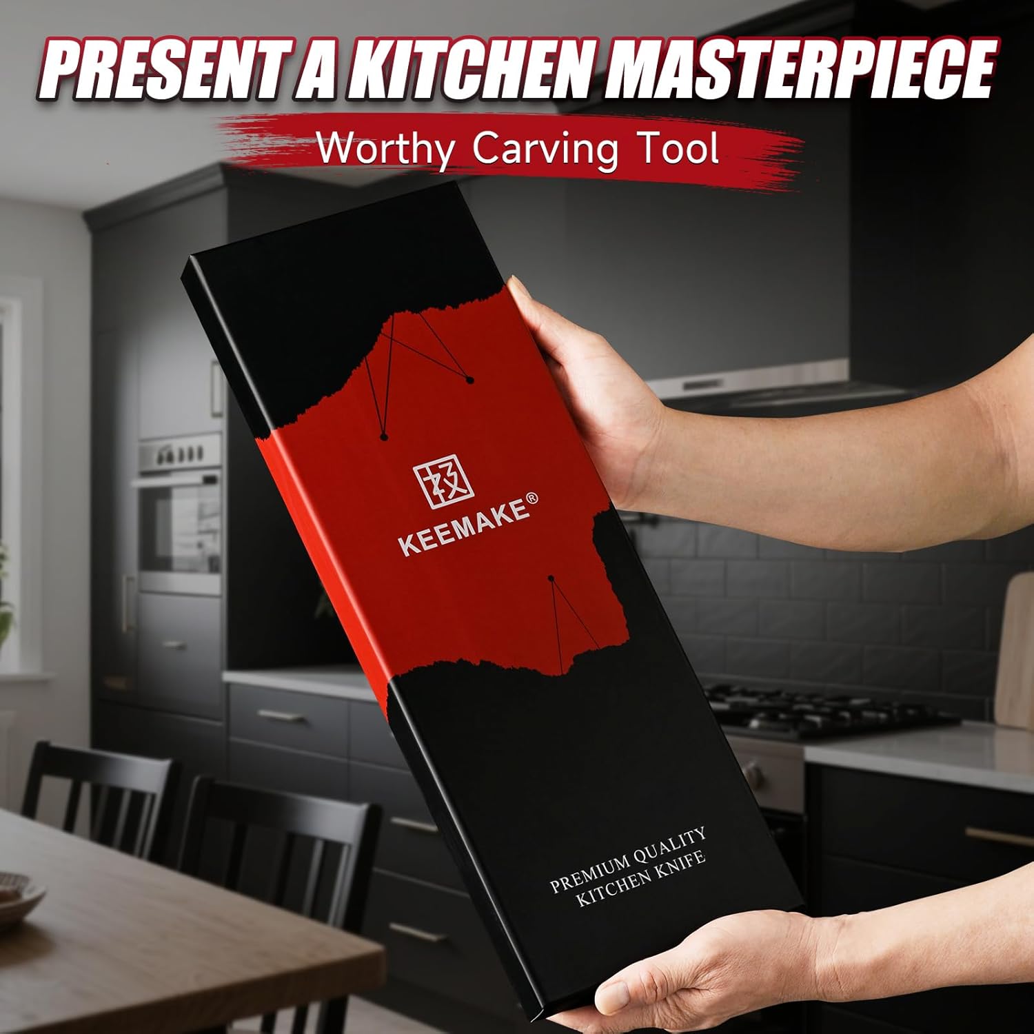 KEEMAKE BBQ Carving Knife Set - 10" Butcher Knife & 10" Honing Rod Slicing Knife Set for Meat Cutting Razor Sharp German Steel with Ergonomic Handle Full Tang Design Gift Box Included