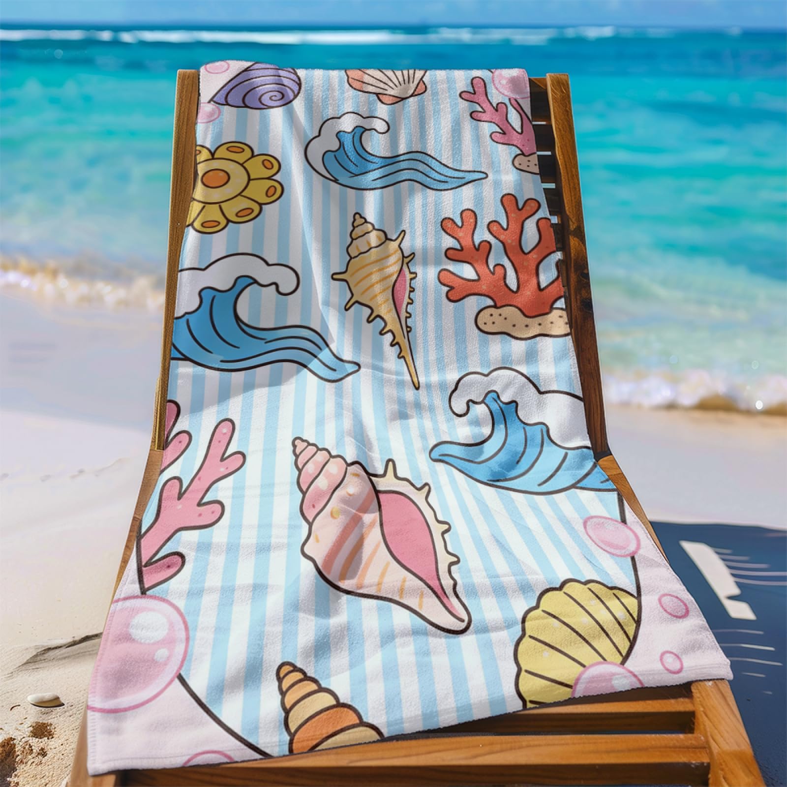 Fouta PlageVagues Plage Dorée Modèle Surdimensionné avec Diverses Tailles, Respirante et Portable, Parfaite pour Voyages Sorties Piscine et Usage Extérieur Quotidien 90x160 cm