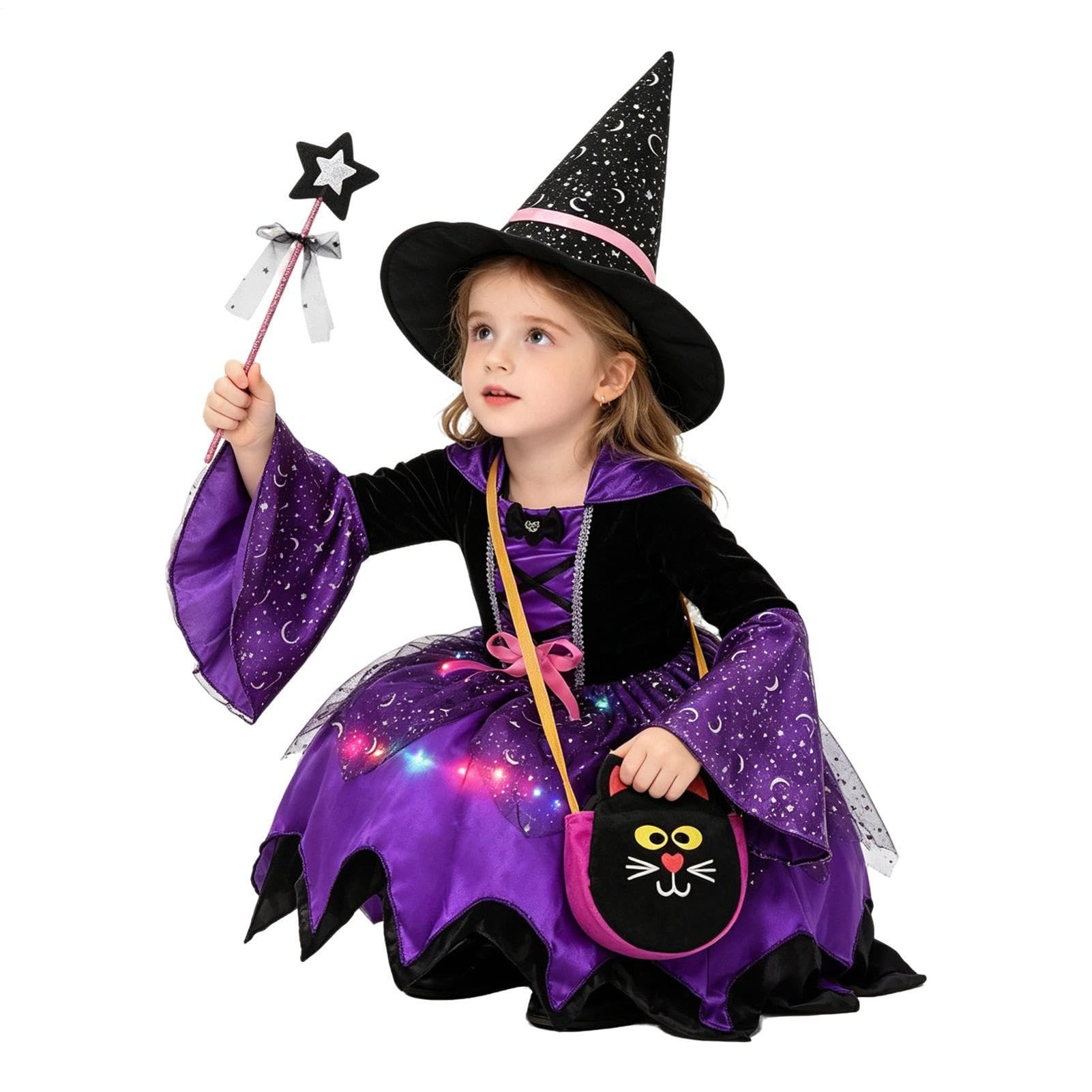 Costume Halloween con Bacchetta Cappello Abito Luminoso Halloween
