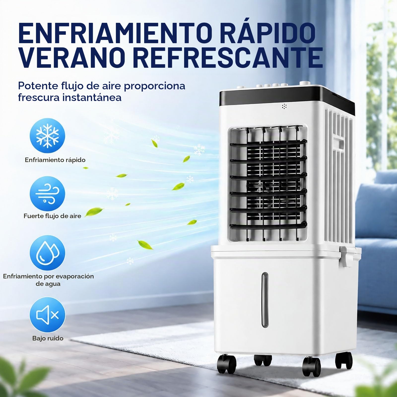 Climatizador Evaporativo, 15L Enfriador de Aire Portátil con Oscilación 120°, Ventilador Silencioso 3 Velocidades, Modos
