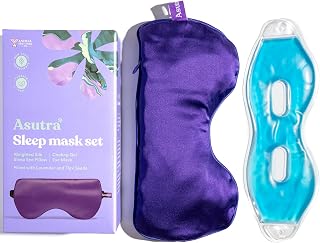 ASUTRA Silk Eye Pillow for Sleep, Purple - Filled w/Lavender Buds & Flax Seeds, Weighted Eye Mask, Meditation & Light Blocking Blindfold, Cooling Gel Mask Included