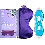 ASUTRA Silk Eye Pillow for Sleep, Purple - Filled w/Lavender Buds & Flax Seeds, Weighted Eye Mask, Meditation & Light Blocking Blindfold, Cooling Gel Mask Included