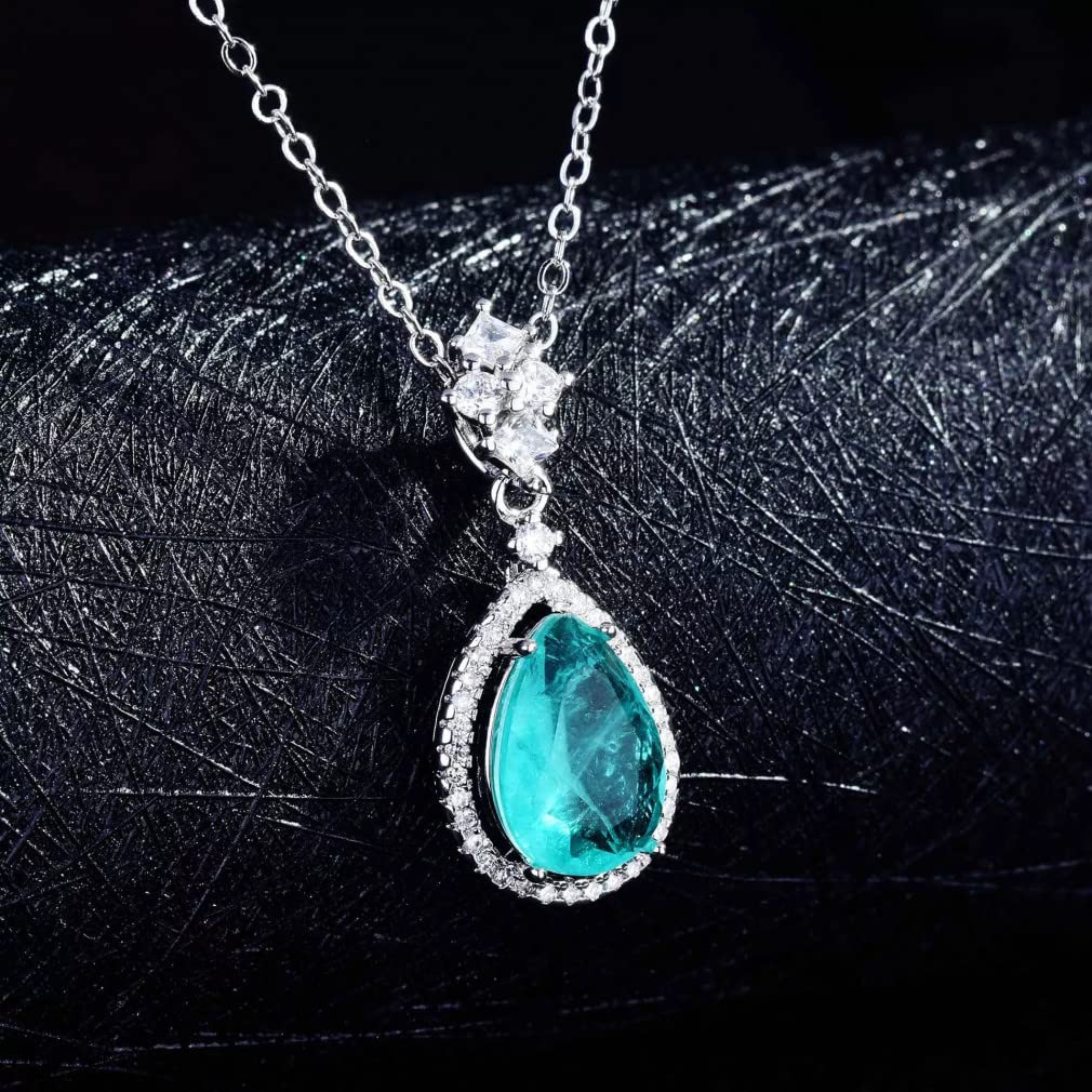 Collar de Plata Cristal Azul Boda Gota de Agua Colgante Cadena de clavícula Accesorios de joyería